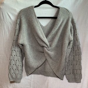 Trendy Twist Knit Grey Sweater